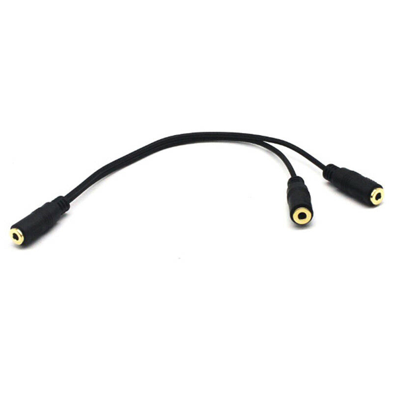 Black 3.5mm 1/8" Female To Dual 3.5mm Jack Female Y Splitter Stereo Audio CablJR