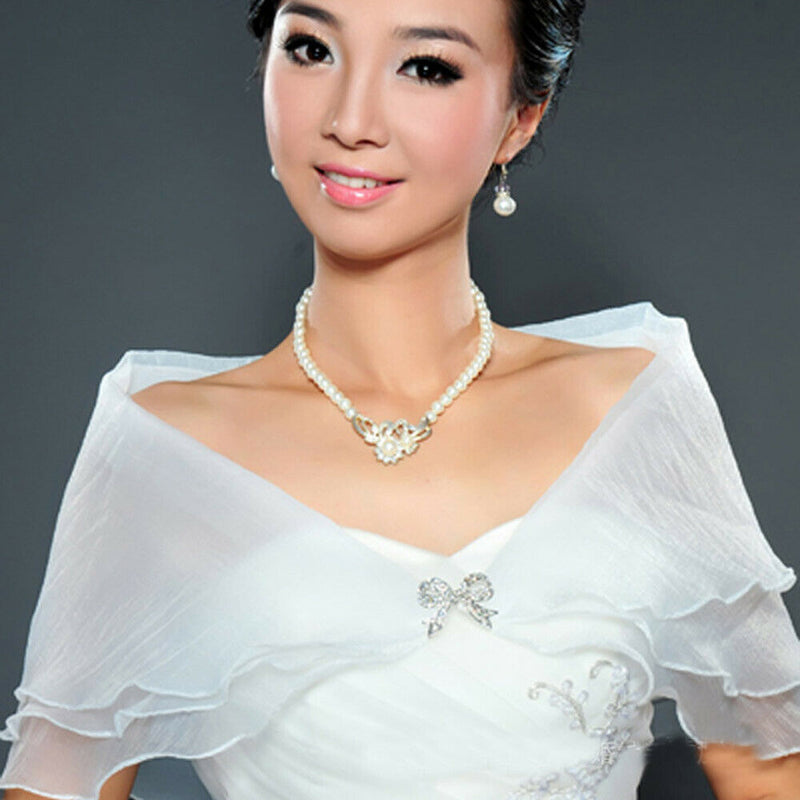 Wedding Bridal Organza Wrap Shrug Bolero Coat Tulle Cocktail Shawl White  A