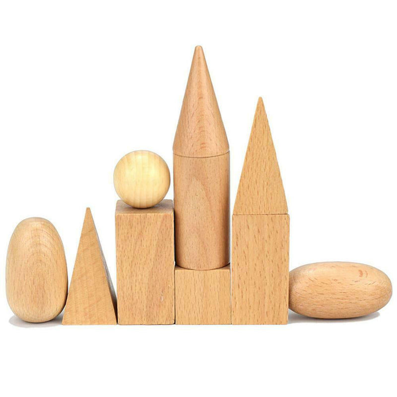 Baby Kids Wooden Geometric Solids Shapes Montessori Learning Education Math Toys