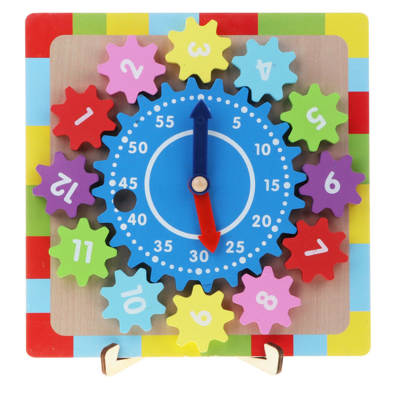 Wooden Shape Sorting Clock For Kids Educational Numbers & Gear Shapes Puzzle