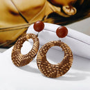 New Jewelry Handmade Bohemian Wooden Rattan Wicker Straw Drop Earrings Vint