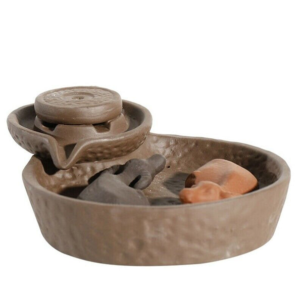 Purple Clay Smoke Backflow Incense Burner Sticks Holder Cone Lucky 2 Cattle Q9Z6