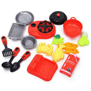 16pcs Cooking Pretend Play Toys Simulator Kitchen Fish Food Pots Pans Cookware