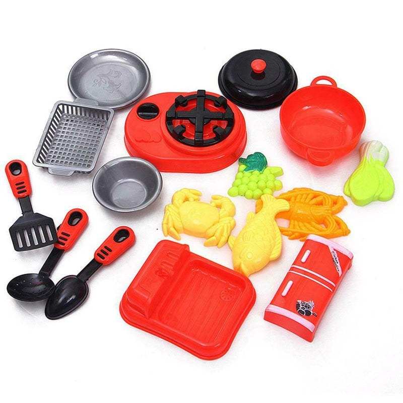 16pcs Cooking Pretend Play Toys Simulator Kitchen Fish Food Pots Pans Cookware
