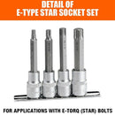 11Pc Female E Torx Star Socket Set Rail E4 - E20 External Star Torque Socke O9A1
