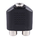 3.5mm Female Socket to Dual Female RCA Jack AV Adapter Splitter Black E1C4