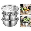 Kitchen Colander 3 in 1 Fruits Julienne Strainer Draining Bowl W/ Grater