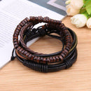 Men European Retro Multilayer Cowhide Handmade Woven Bracelet Jewelry A