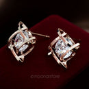 Simple Geometric Out Stud Earrings for Women Square Zircon Plated Earring