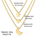 Lady Moon Star Love Pendant Necklace Retro Women Multi Layer Clavicle Chain