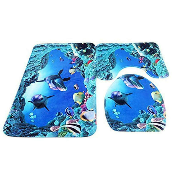 Bath Rug Set, 3-Piece Mat Antislip Bath Rug + Floor Rug + Toilet Cover, Und K9I1