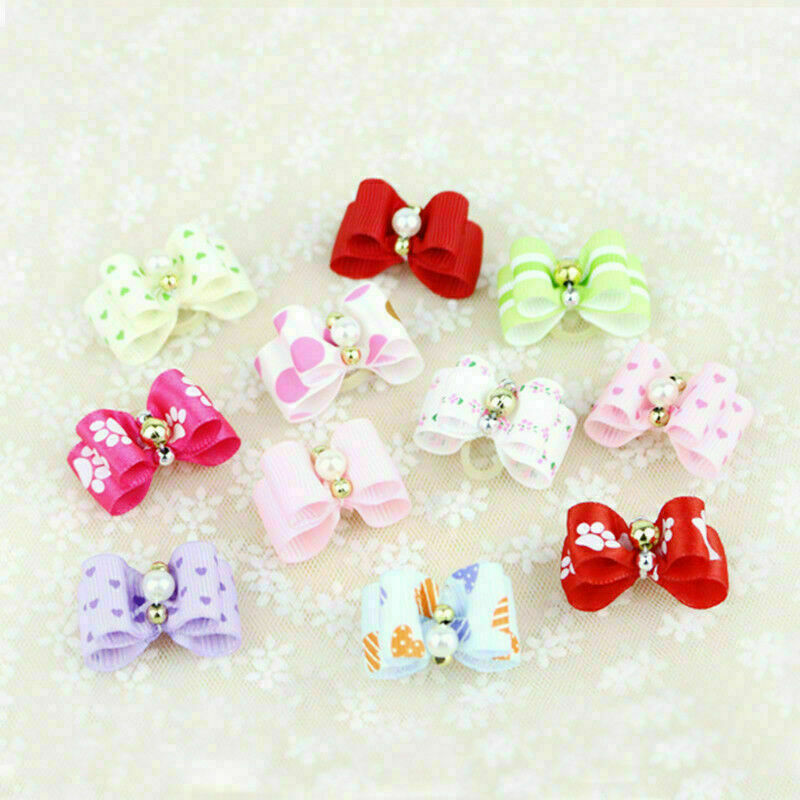 10pcs Cat Puppy Headdress Assorted Pet Band Dog Accessory Hair Bows Rubber I6C1