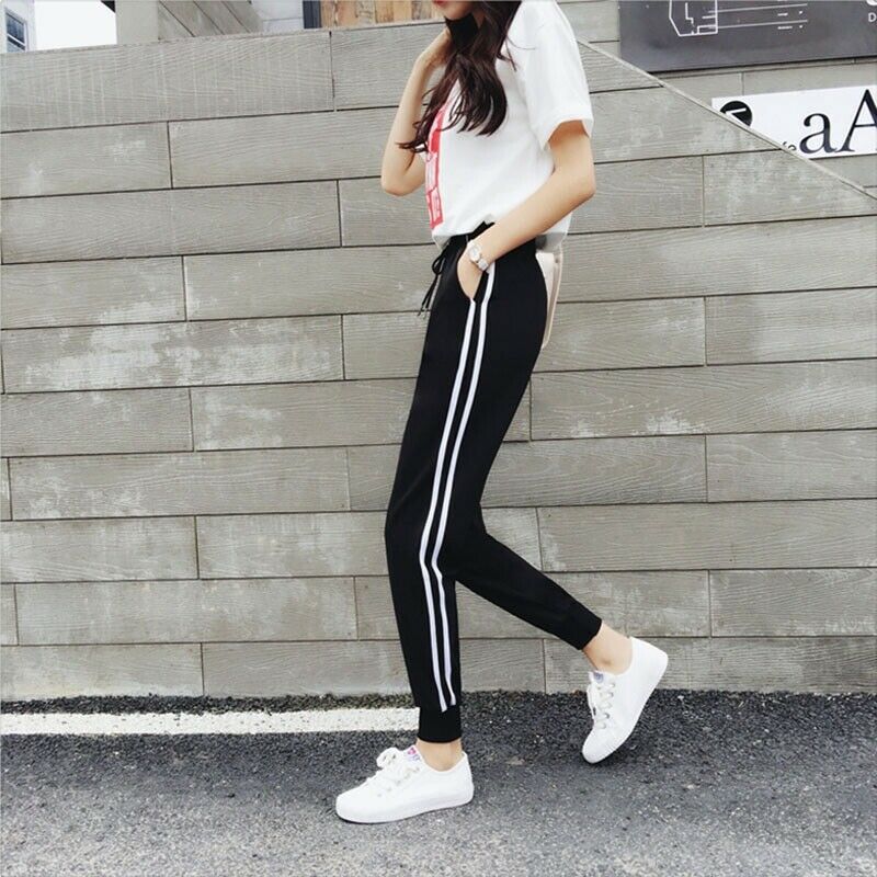 Summer Spring Casual Pants Sportswear Trousers Woman Haren Pants Double Str N1G5