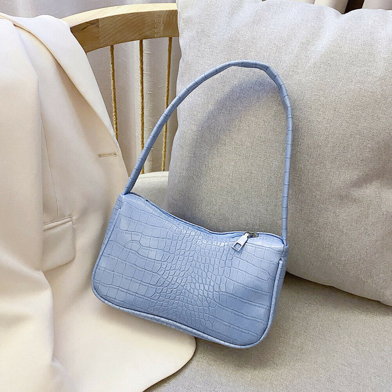 Retro Alligator PU Leather Handbag Women Casual Totes Shoulder Bag (Blue)