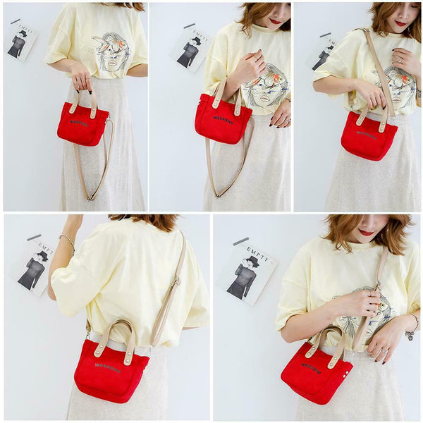 Letter Print Shoulder Satchel Handbags Canvas Women Crossbody Bags (Red)