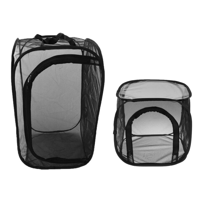 2 Pcs Foldable Insect And Butterfly Habitat Net Terrarium Breeding Cage Black