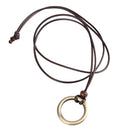 Simple Vinatge Round Pendant Necklace Punk Jewelry for Women Men Leather Chain