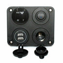 4 Function Panel Dual USB Charger Green LED Volt 12V Power Outlet ON-OFF Sw B7G7