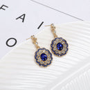 New Women Luxury Rhinestone Faux Sapphire Round Dangle Ear Stud Earrings Decor