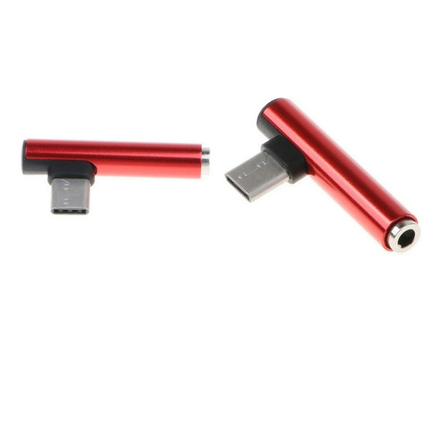 2X TypeC Male to 3.5mm Headphone Female AUX Adapter Converter Red
