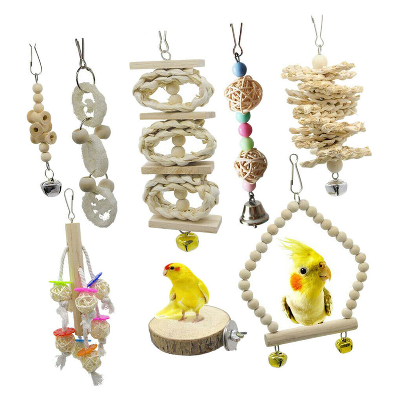 1Set/11pcs Bird Parrots Wooden Stand Swing Chew