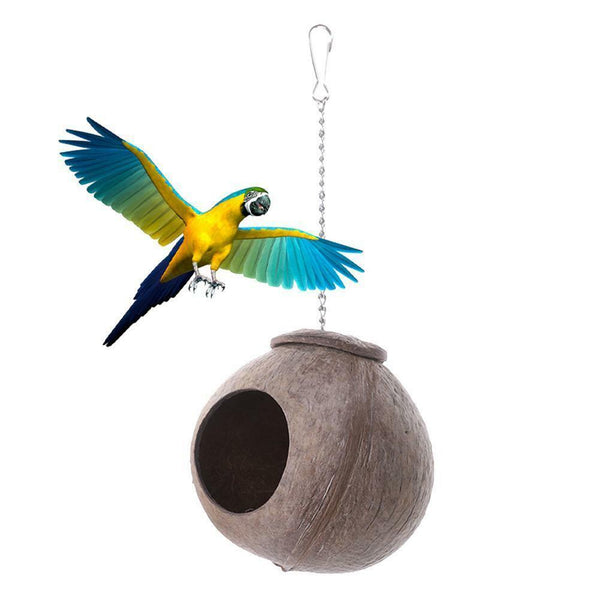 Natural Coconut Shell Bird Nest House Hut Cage Feeder Pet Parrot Parakeet Supply