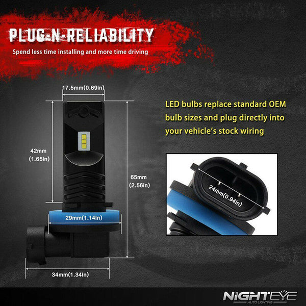 Nighteye H11 H8 H9 160W LED Fog Light Bulb Car Driving Lamp DRL 6500K HID White-