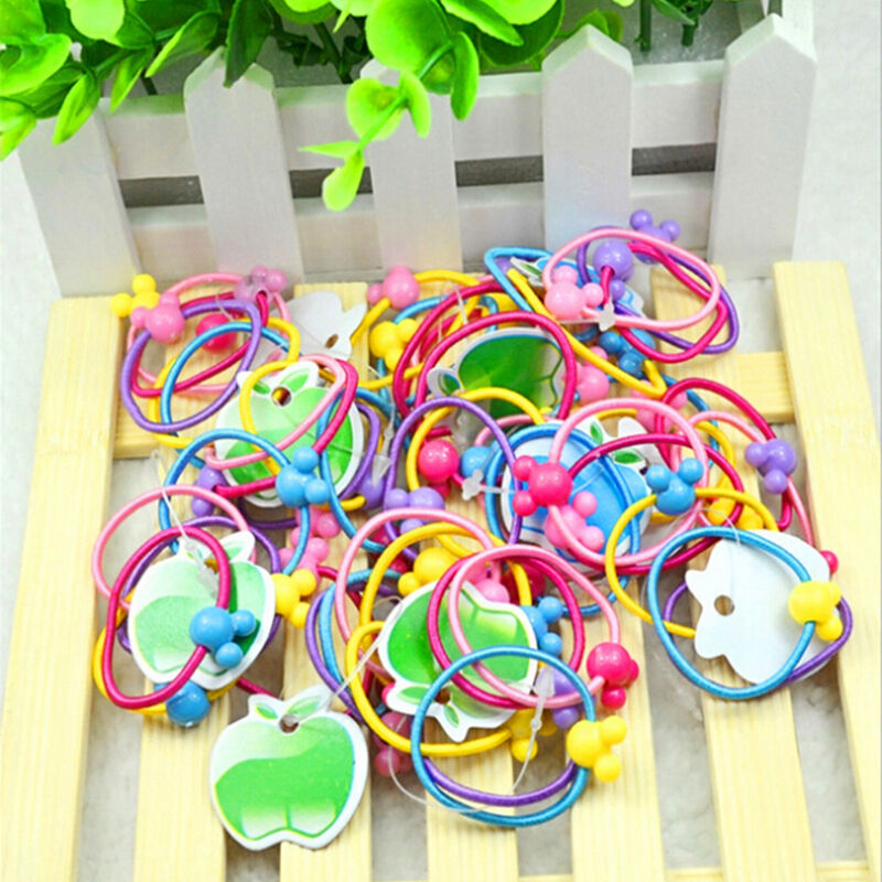 50 Pcs Assorted Elastic Rubber Hair Rope Band Ponytail Holder for Kids Girl LJAU