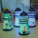 2Pcs Hand Painted Lighthouse Iron Candle Holder Mediterranean Style Home Decor