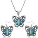 Fashion Turquoise Drop Earrings Crystal Buttefly Pendant Necklace Set for WoBX