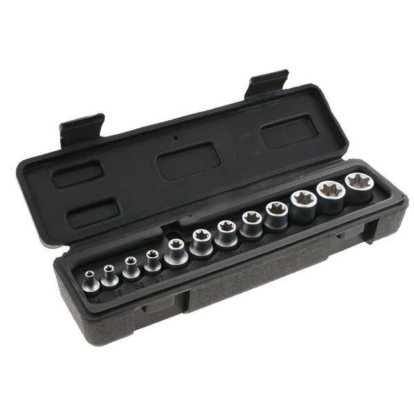 Set of Female Star External Sockets E4-E20 Socket Set 1/4" 3/8" Drive + Case