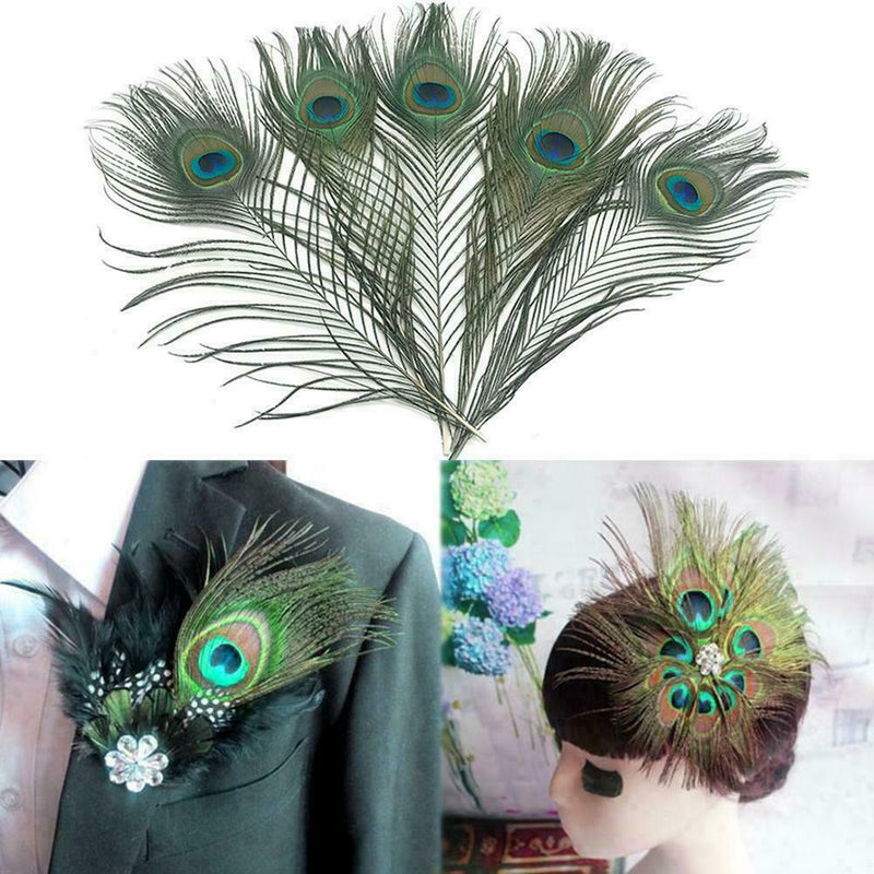 10pcs Real Natural Peacock Tail Eyes Feathers Wedding Party Decoration Fest K9S1