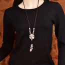 Natural Pink Crystal Sweater Chain Necklace Long Female Classical Ethnic St