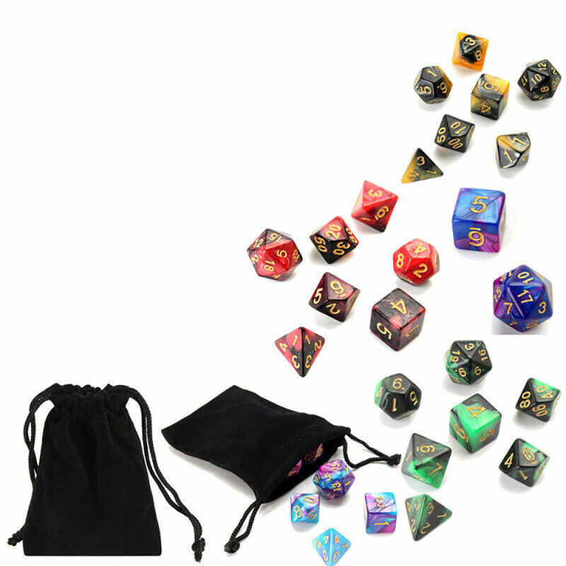 28pcs Shiny Acrylic Polyhedral Dice DND RPG MTG Role Playing Game + Bag 4  MLL