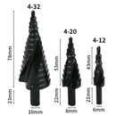 3pcs HSS Step Drill Bit Set Spiral Cutter Tools Change Speed Black 4-32mm