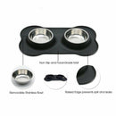 Pet Dog Double Feeder Bowl Stainless Steel Silicone Mat Food Water Bowl SetSEAU