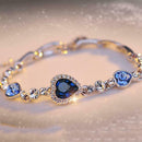 Fashion Charm Women Ocean Heart Blue Crystal Rhinestone Bangle Bracelet Favor