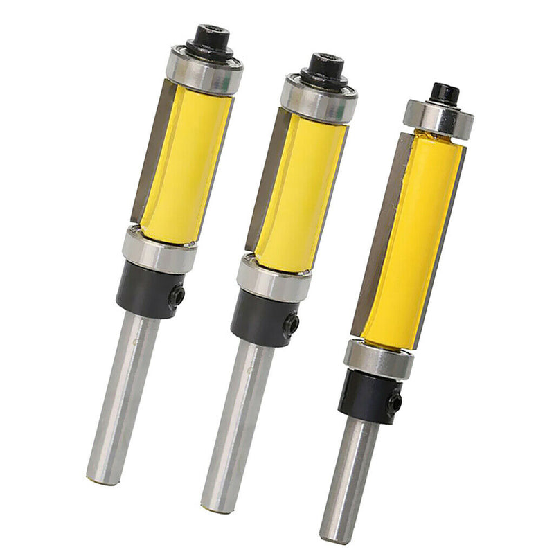 3pcs Flush Trim Router Bit Bearing Woodworking Tool, 1/4 Shank Diameter