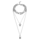 Punk Lover'S Lock Pendant Choker Necklace Boho Clavicle Golden Thick Chain  E5W7