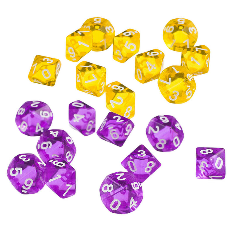 10pcs Purple D10 Dice+10pcs Yellow D10 Dice for D&D RPG MTG Board Games Gift