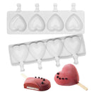 Silicone 4 Holes Heart Shaped Popsicle Molds Freezer Ice Maker Chocolate Dess OZ