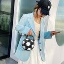 Round Shoulder Bag Women Totes Chain Messenger Handbag (Football Black)