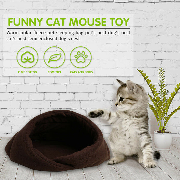 Warm Fleece Pet Sleeping Bag Nest Soft Kennel Cats Dog Bed House (Brown XS) A#S