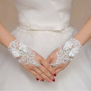 Short Lace Floral Rhinestone Bowknot Fingerless Wedding Party Bridal Gloves T Kw