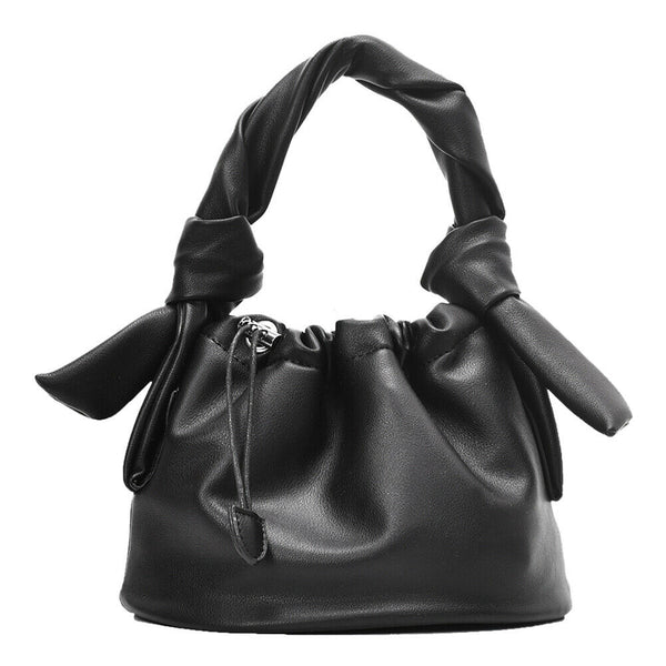Casual Drawstring Bucket Bag Women PU Crossbody Shoulder Handbags (Black) A#S