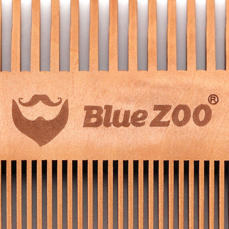wood natural sandalwood double sided beard styling shaping comb tool with PU 3c
