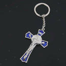 Blue Crucifix Jesus Keyring Holy Cross Key Ring Religious Catholic Gift