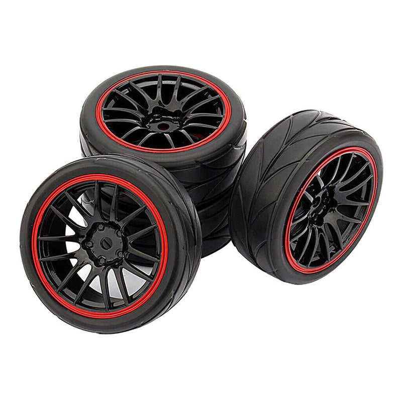 Pack of 4 Rubber Tyre Tyres Tires Wheel Rim Hex 12mm Fits for 1/10 RC Remote