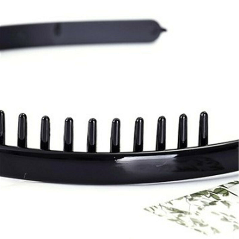 1pc Unisex Plastic Headband with Non-Slip Teeth Comb Black DIY Hair Styling Hoop