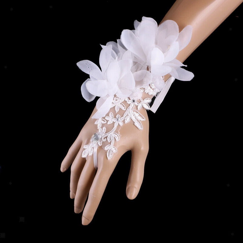 Wedding Fingerless Lace Flower Rhinestone Evening Party Women Bridal Gloves